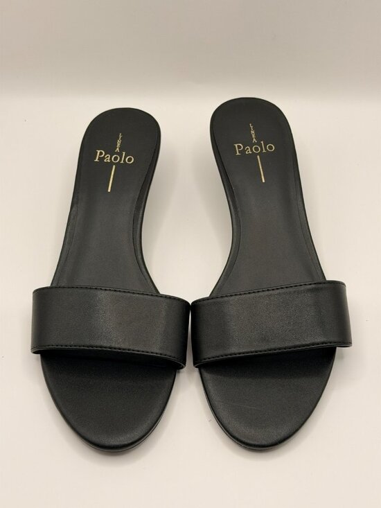 Linea Shoes - Linea Paolo Women’s Ilia  Black Leather Kitten Heel Sandal Sz 8 M